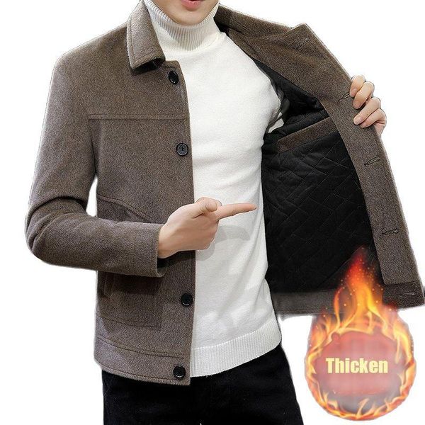 

men's wool & blends fashion autumn winter short woolen coat merino men korean mink imitation jacket trendy heavy clothes mens overcoat, Black