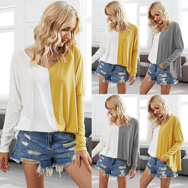 

casual dresses autumn and winter women's splicing long sve t-shirt, Black;gray