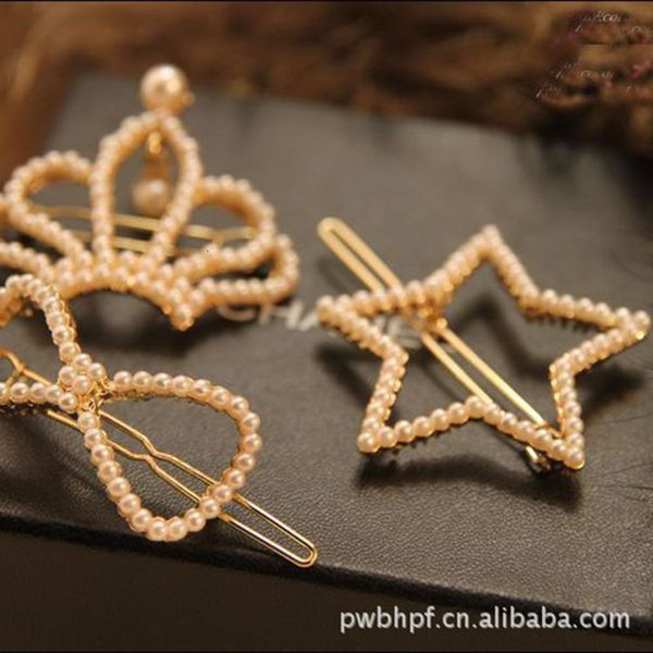 

beautiful pearl crown fashion star frog clip hairpin bow headdress, Golden;silver