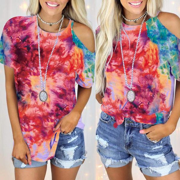 

women's t-shirt round neck short-sleeved printed off the shoulder loose casual for shopping traveling fs99, White