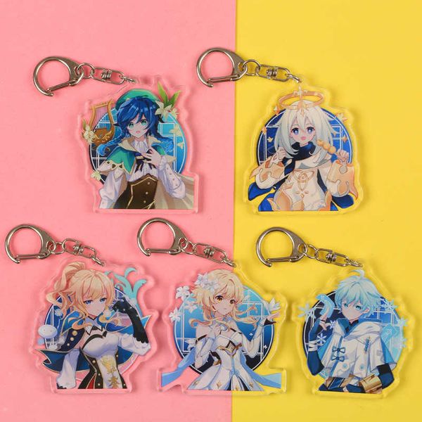 Anime Genshin Impact Schlüsselanhänger Xiao Keqing Cosplay Schlüsselbund Schlüsselanhänger Anime Zubehör Doppelseitige Acryl Ornamente Geschenke Y0728