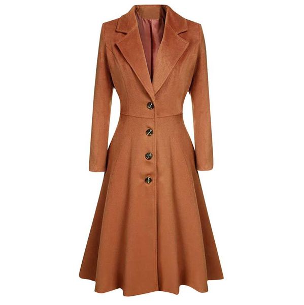 

women's wool & blends womens winter long trench coat fashion windbreaker slim solid lapel button jacket ladies casual overcoat plus siz, Black
