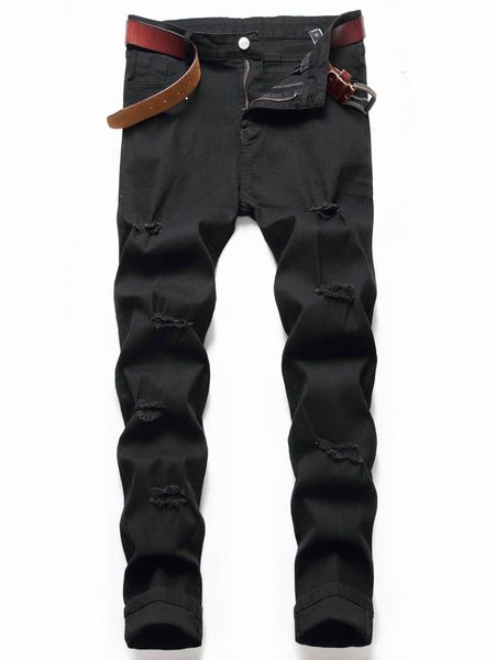

romwe guys ripped zip fly jeans a3fz#, Blue