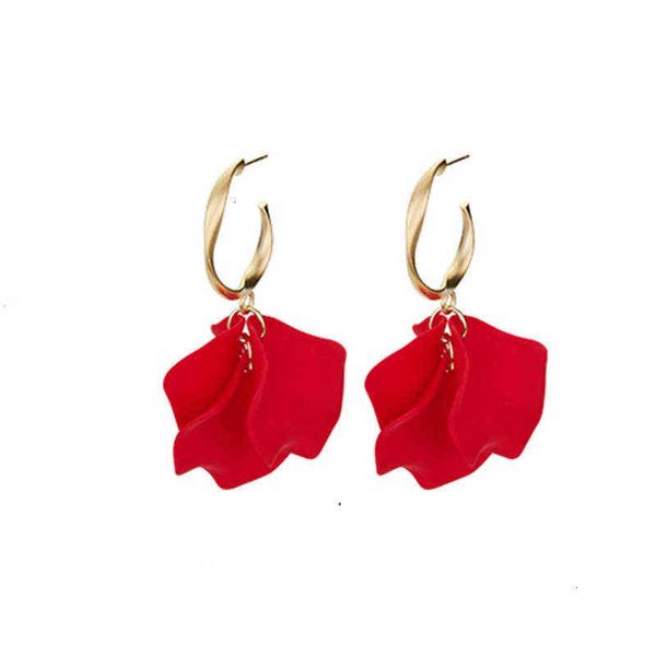 

925 sier needle rose petals morandi color earrings women's korean simple personality versatile trend, Golden