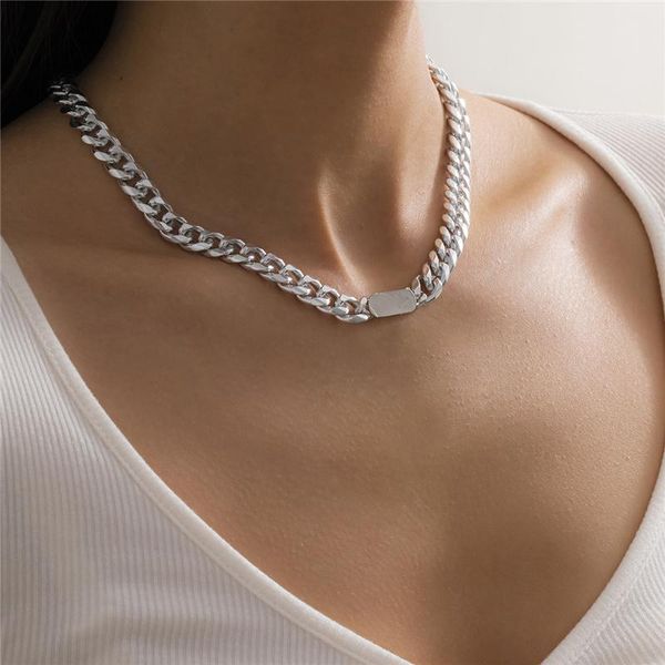

pendant necklaces fashion square clavicle collar korean snake smooth link women jewelry casual hip hop for gift, Silver
