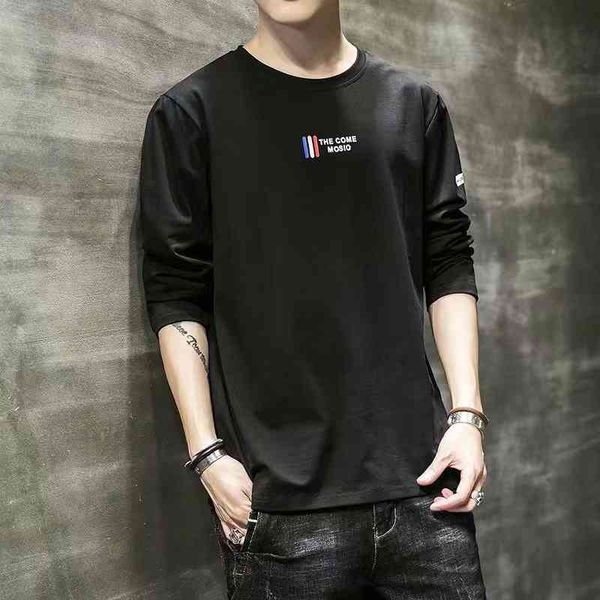 

long sve t-shirt simple loose bottomed shirt fashion wear men's t-shirt autumn cloth, White;black
