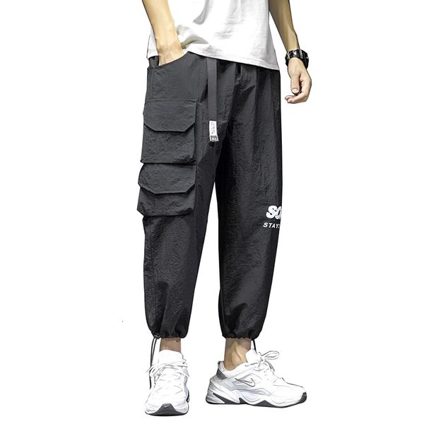 

men's pants new cargo joggers men black harem multi-pocket ribbons man sweatpants streetwear casual male trouser yq8l