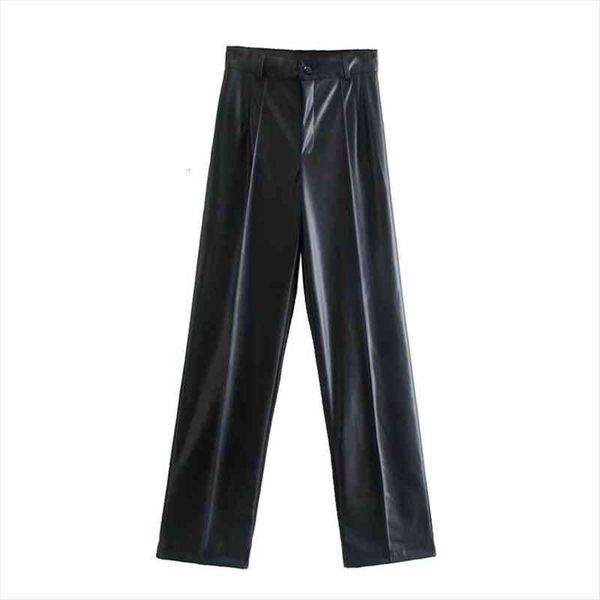 

faux leather pant za black pants women high waist woman trousers autumn fashion streetwear wide leg pant loose pants, Black;white