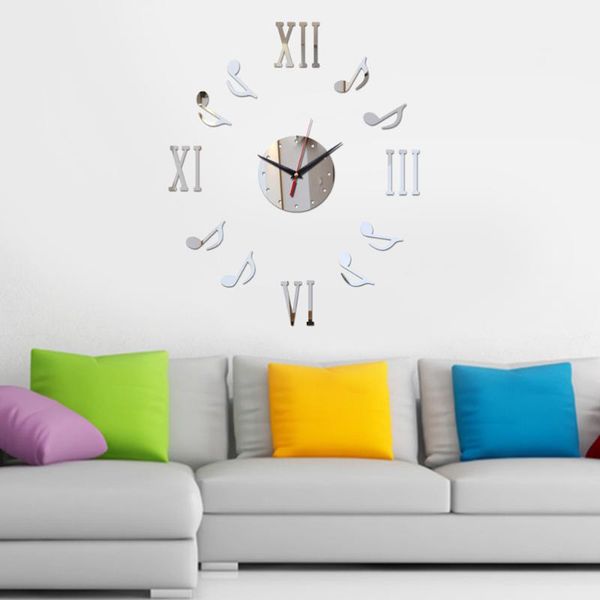 

round wall clock modern kitchen home decor note roman numerals shape sticker hollow without battery (silver) clocks