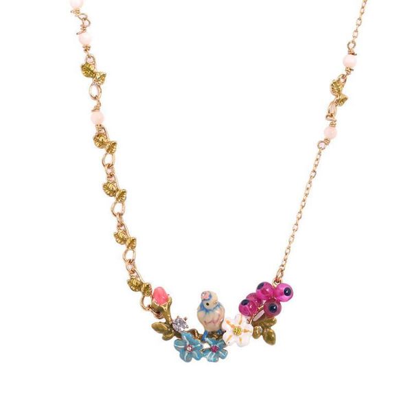 Mode Emaille Glasur Dreidimensionale Blaumeise Vogel Gänseblümchen Blume Rose Halskette Zweig Kurze Kette Weiblichen Schmuck Ketten