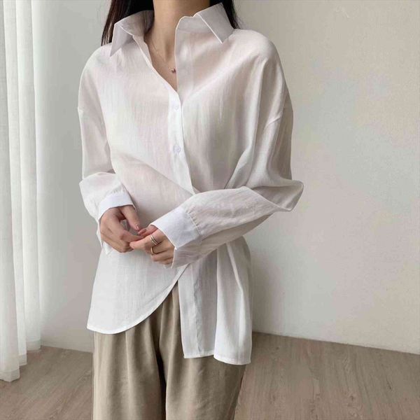 

summer see through women blouses korea asymetrical streetwear solid color, White