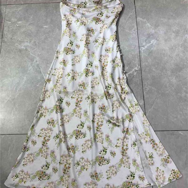 

truevoker summer runway satin slip dress lady elegant flower print spaghetti strap vestido women party robe mujer 210602, Black;gray