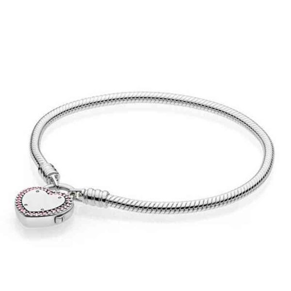 925 Sterling Silver Pan Lock Your Promise Bracciale con catena a forma di serpente Bangle Fit Women Bead Charm Gioielli di moda fai da te