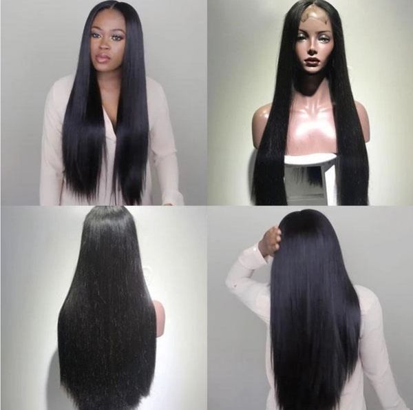 

human hair wig european and american wigs long straight h air divided into human lace wig 4'4 lace front wig density 130%, Black;brown