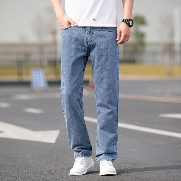

high-quality cotton men jeans straight loose summer thin denim classic blue casual light brand pants men's trousers
