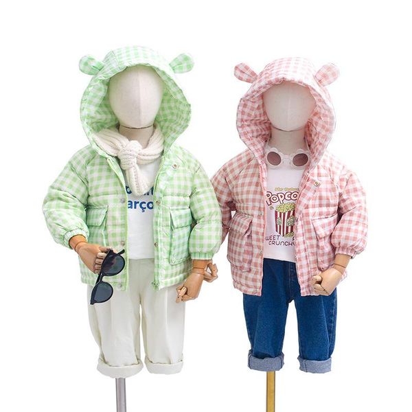 

down coat girls boys jacket 2021 plaid warm thicken plus velvet winter autumn cottonÂ outerwear baby's kids children's clothes, Blue;gray