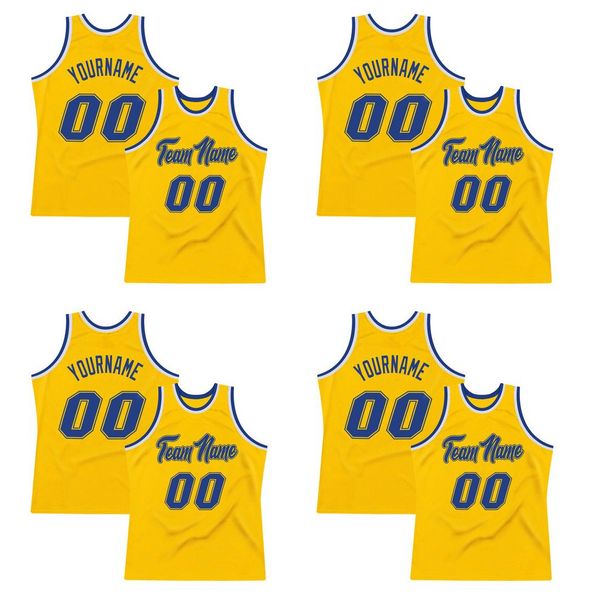 Custom Gold Royal-White Authentic Throwback Basketball Jersey