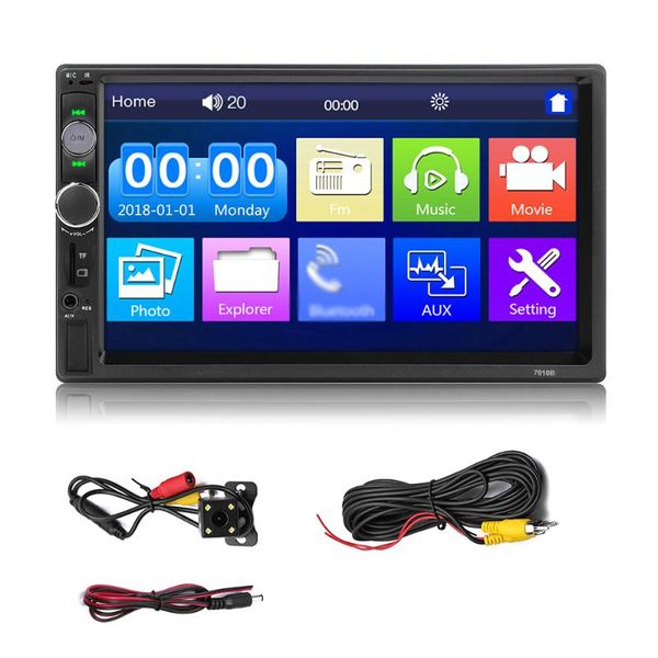 

car video 7-inch double din stereo receiver 2 radio autoradio touchscreen bt mp5 player with reversing camera remote control