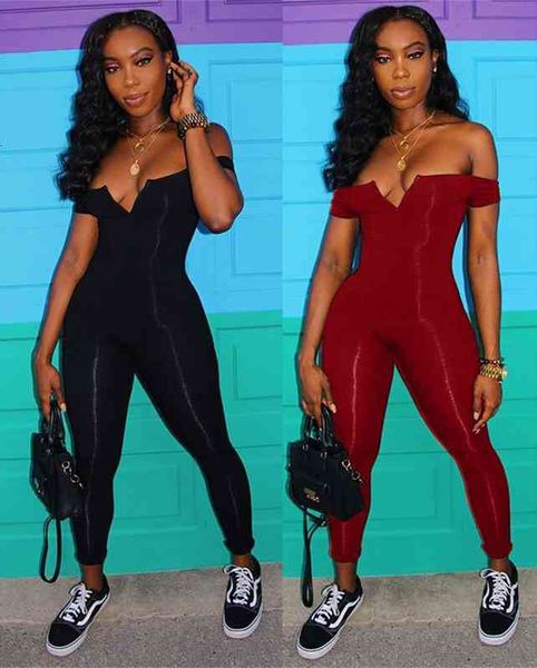 

black bodycon jumpsuit sleeveless women v-neck off the shoulder bodysuits clubwear elegant jumpsuits, Black;white