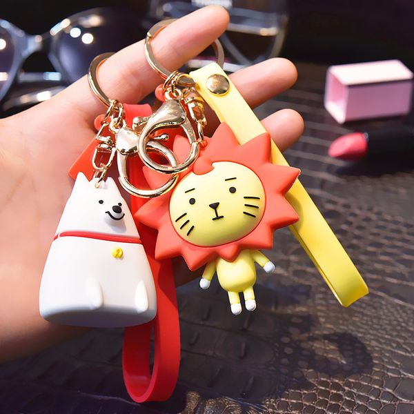 

2021 fashion keychain wang yuan design cartoon laiyang doll lovers car key chain bag pendant gift, Silver