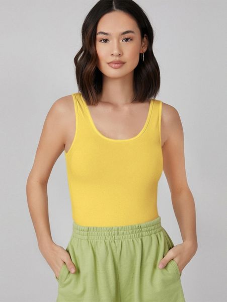 

scoop neck solid tank d6ex#, White