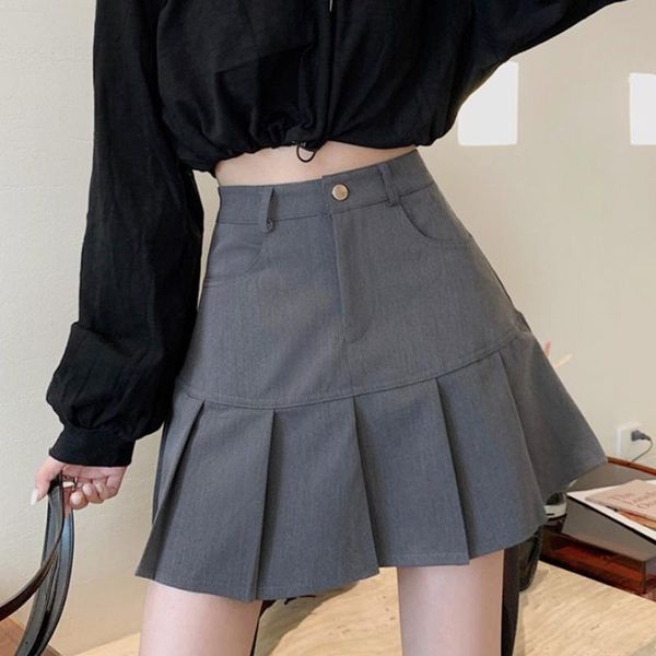

skirts grey skirt women's summer high waist thin pleated 2021 design a-line girl short, Black