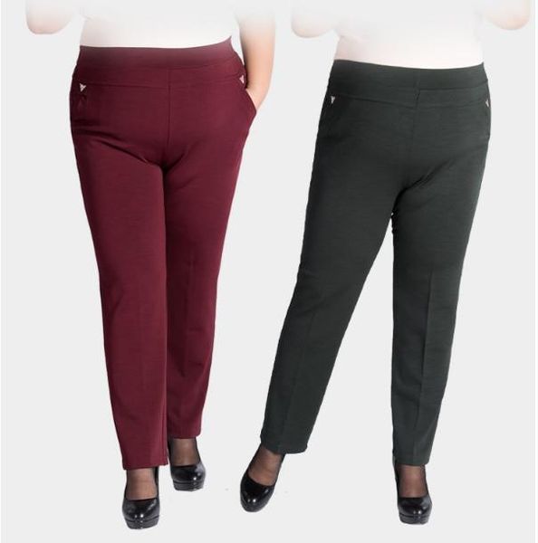 

autumn winter cargo 7xl women capri plus size casual straight elegant office elastic high waist fw577, Black;white