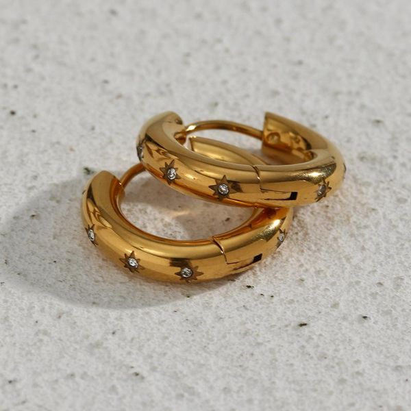 

hoop & huggie simple shiny zircon earrings hip hop geometric thick round circle for women party jewelry gift punk style, Golden;silver