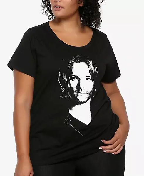 

Supernatural SAM MOOSE Girls Women's Plus Size T-Shirt NEW Official, White;black