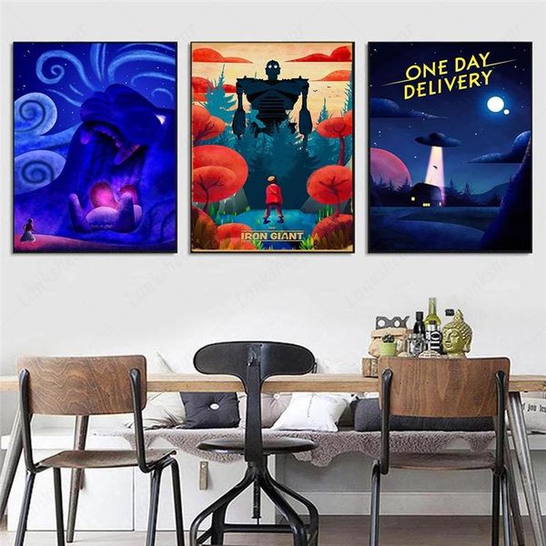 

paintings vintage movie posters and prints robot game landscape canvas painting nordic wall art pictures for living room home decoration