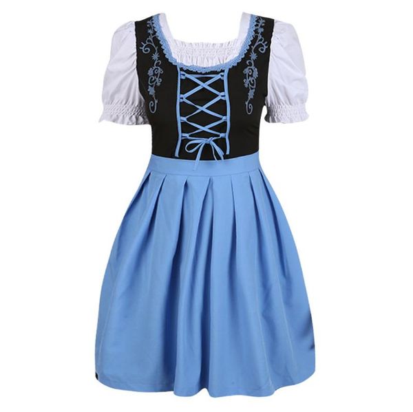 

casual dresses oktoberfest maid dress women medieval costume beer wench germany bavarian short sleeve lace up apron vestidos dirndl -5xl, Black;gray
