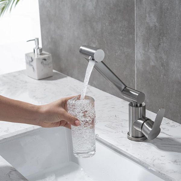 

stainless steel faucets bathroom sink water mixer tap faucet with 360 rotation vertical horizontal swing arm rotatable nozzl