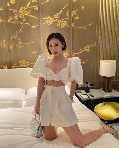 

summer women puff sleeve short shirt blouse + shorts pants female suits 2 piece sets ddxgz2v 7.03 two dress, White