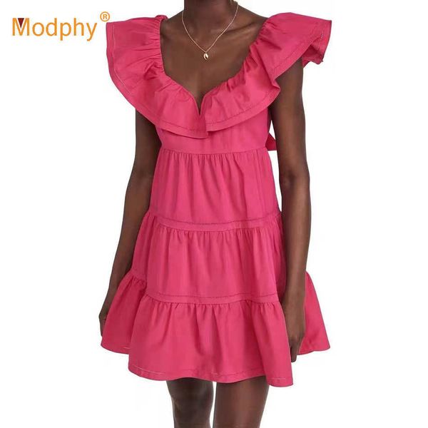 

summer women street wear casual sleeveless ruffled a-line elegant mini dress sundress vintage female party dresses 210527, Black;gray