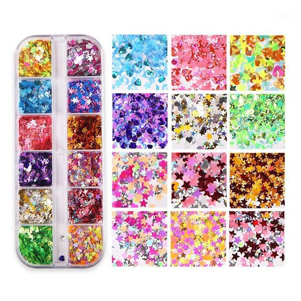

grid box shiny nail decoration set star moon mixed sequin soft pottery manicure diy art kit tslm11