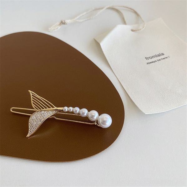

cwq8 korean dongdamen female super immortal temperament versatile barrettes zircon hair clips mermaid tail clip edge korean dongdamen pearl, Golden;silver