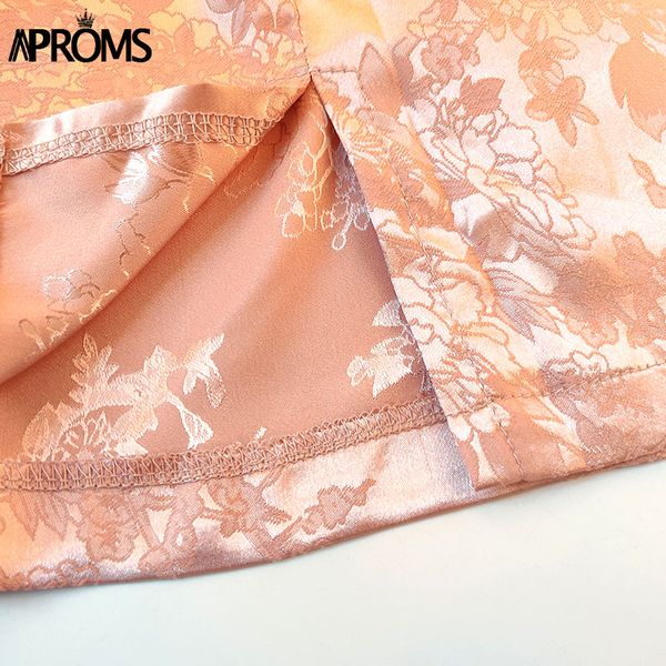 

2021aproms soft satin side split black mini skirts women summer floral high waist a-line short skirt female back zipper bottoms 2021