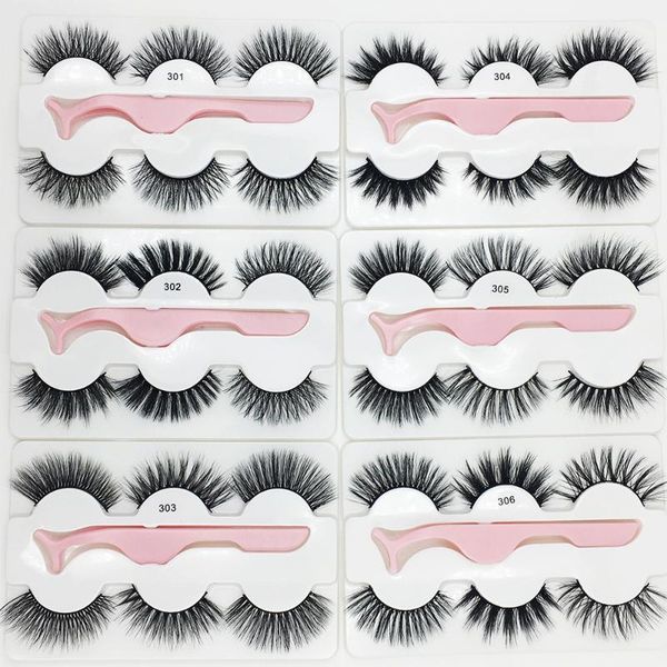 

pairs 6d mink false eyelashes with tweezer crisscross natural makeup eyelash fluffy fake lashes extension tools1