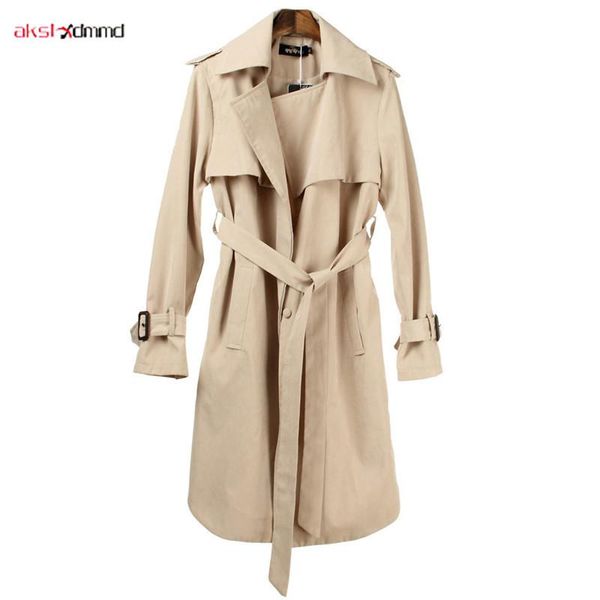 

women's trench coats 2021 coat solid color long thin windbreaker belt button casual female commuter clothing casaco feminino ac002, Tan;black