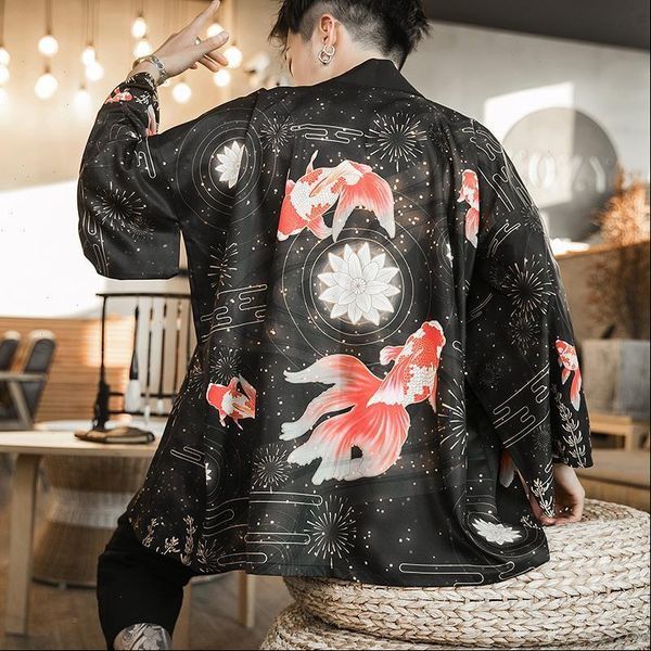 

couples blouse zongke goldfish womens shirt open stitch kimono womn japanese cardigan harajuku streetwear hawaiian, White
