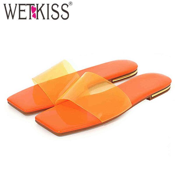 

wetkiss women transparent pvc slippers square toe flat shoes summer outdoor slide sandals casual ladies mules shoes plus size 43 210630, Black