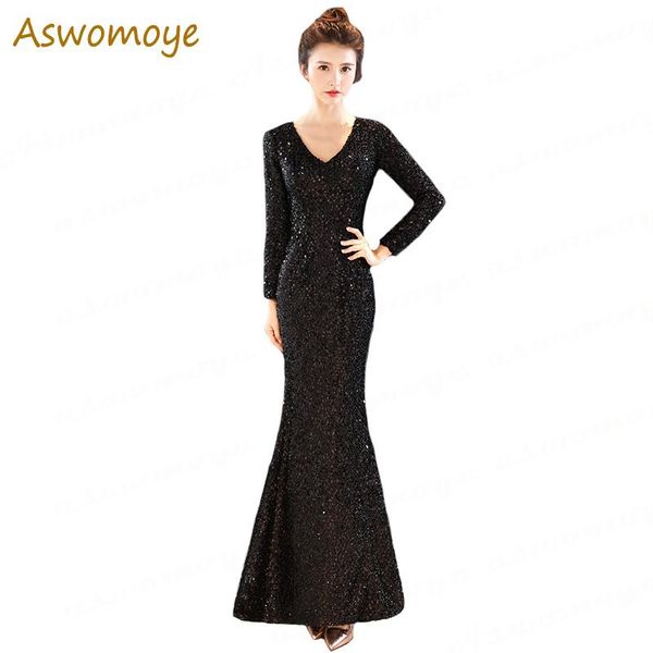 

party dresses gorgeous mermaid sequins beaded evening 2021 haute couture backless v-neck dress long sleeve vestido de festa, White;black