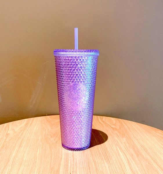Sommer Starbucks Traum lila Durian Laser Stroh Tasse Tumbler mit hoher Kapazität 710ml Meerjungfrau Kunststoff Kaltwasser Kaffeetasse Geschenk Beste Qualität