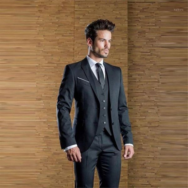 

men's suits & blazers yiwumensa slim fit wedding for mens custom made 3 piece jacket&vest&pants navy blue peaked lapel smoking grromsma, White;black