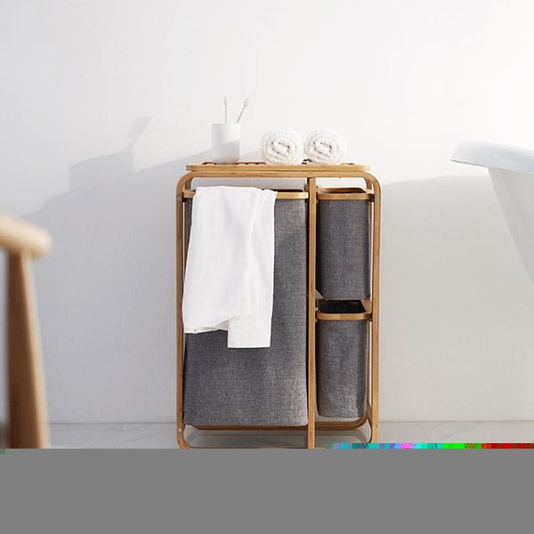 

laundry bags 3 gird bamboo basket dirty clothes bathroom hamper storage organizer wf