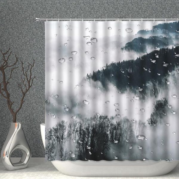 

bathroom shower curtain after the rain deep mountains misty beauty bath polyester household bathtub decoration with hook curtains