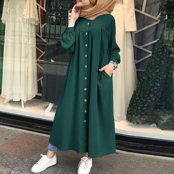 

casual dresses 2021 loose beach dress robe women retro long sleeve button solid color shirt maxi female vestidos mujer, Black;gray