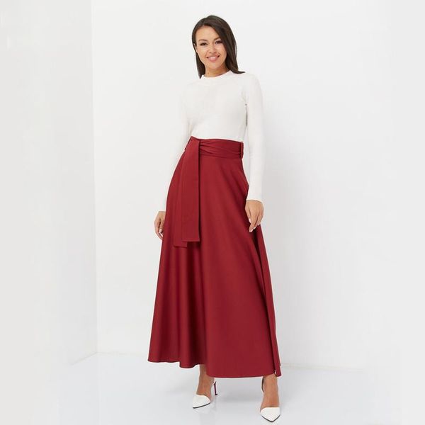 

sashes high waist flared elegant skirt pleated long skirts womens maxi solid color jupe arrival shyloli fashion casual, Black