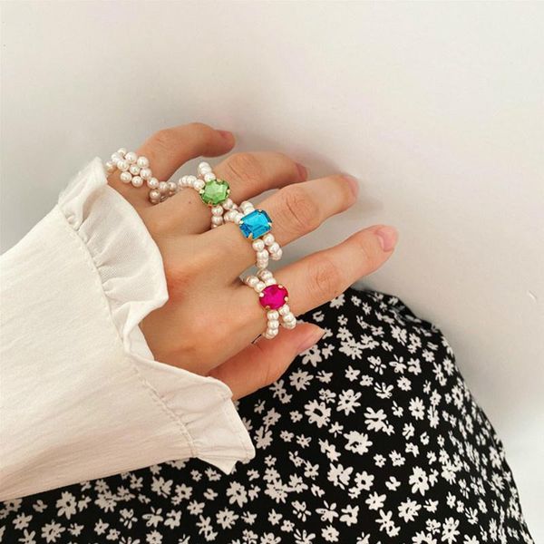 

wedding rings 1pc fashion handmade braided imitation pearl colorful s for women heart crystal party jewelry gifts, Slivery;golden