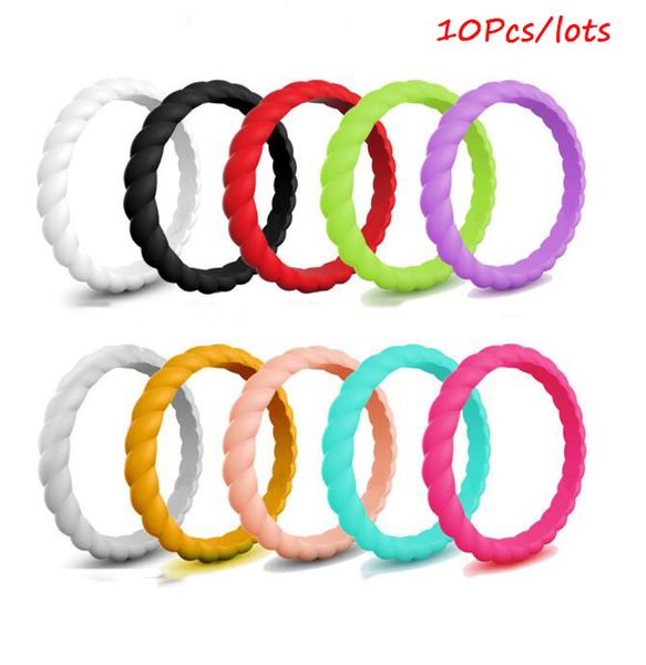 

new 3mm fda food grade silicone lady ring for women wedding rings sports hypoallergenic flexible woven rubber colorful finger ring, Silver